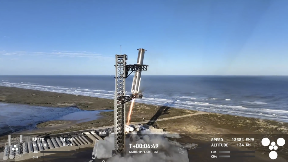 The Super Heavy booster successfully returned to its launch site. Image: SpaceX.